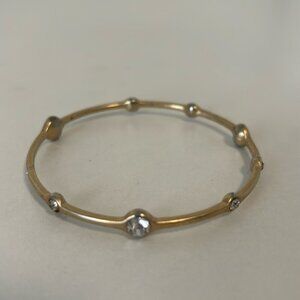 Vintage Lia Sophia Gold Tone & Round Rhinestone Bangle Bracelet Costume Jewelry